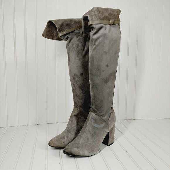 Cole Haan Darcia Gray Leather Back Zipper Block Heel Over the Knee Boots H609 - Picture 2 of 13